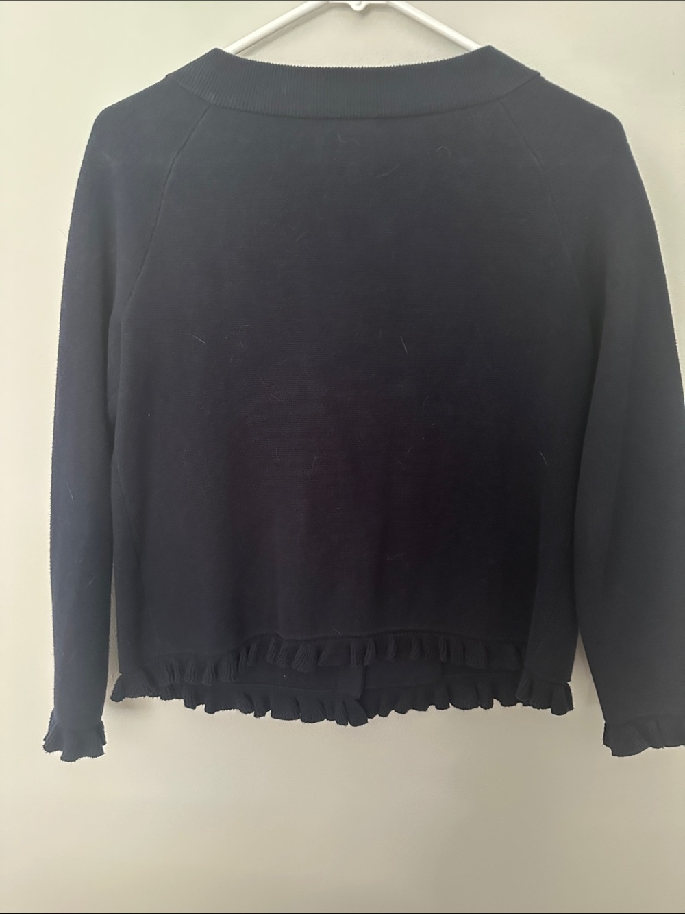 J. Crew Navy Double-Breasted Ruffle Knit Jacket - Picture 2 of 2